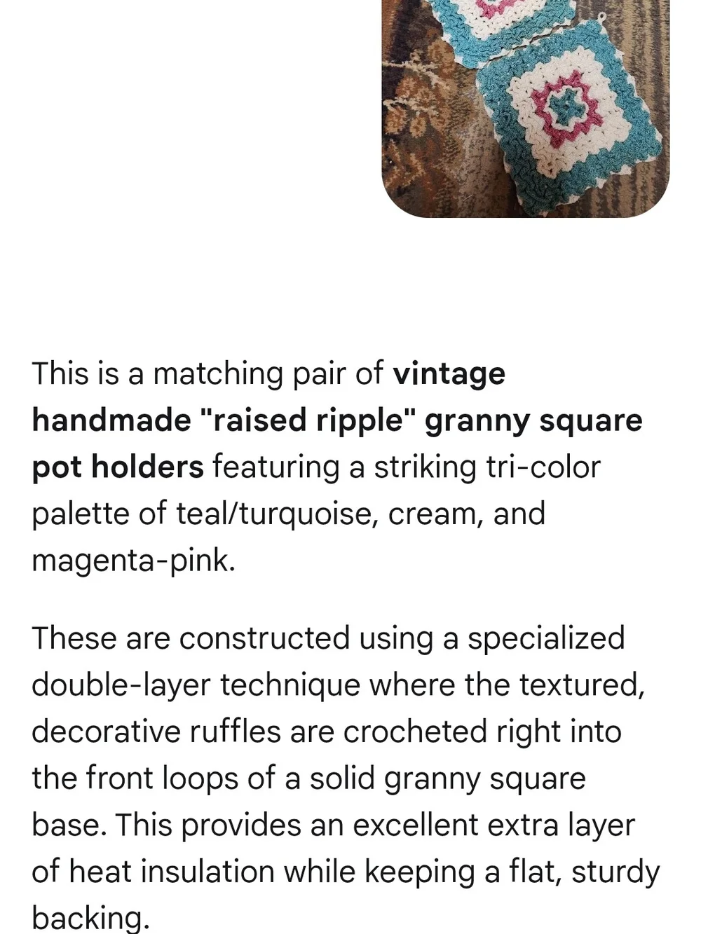 Handmade Teal, Cream & Pink Crochet Pot Holders